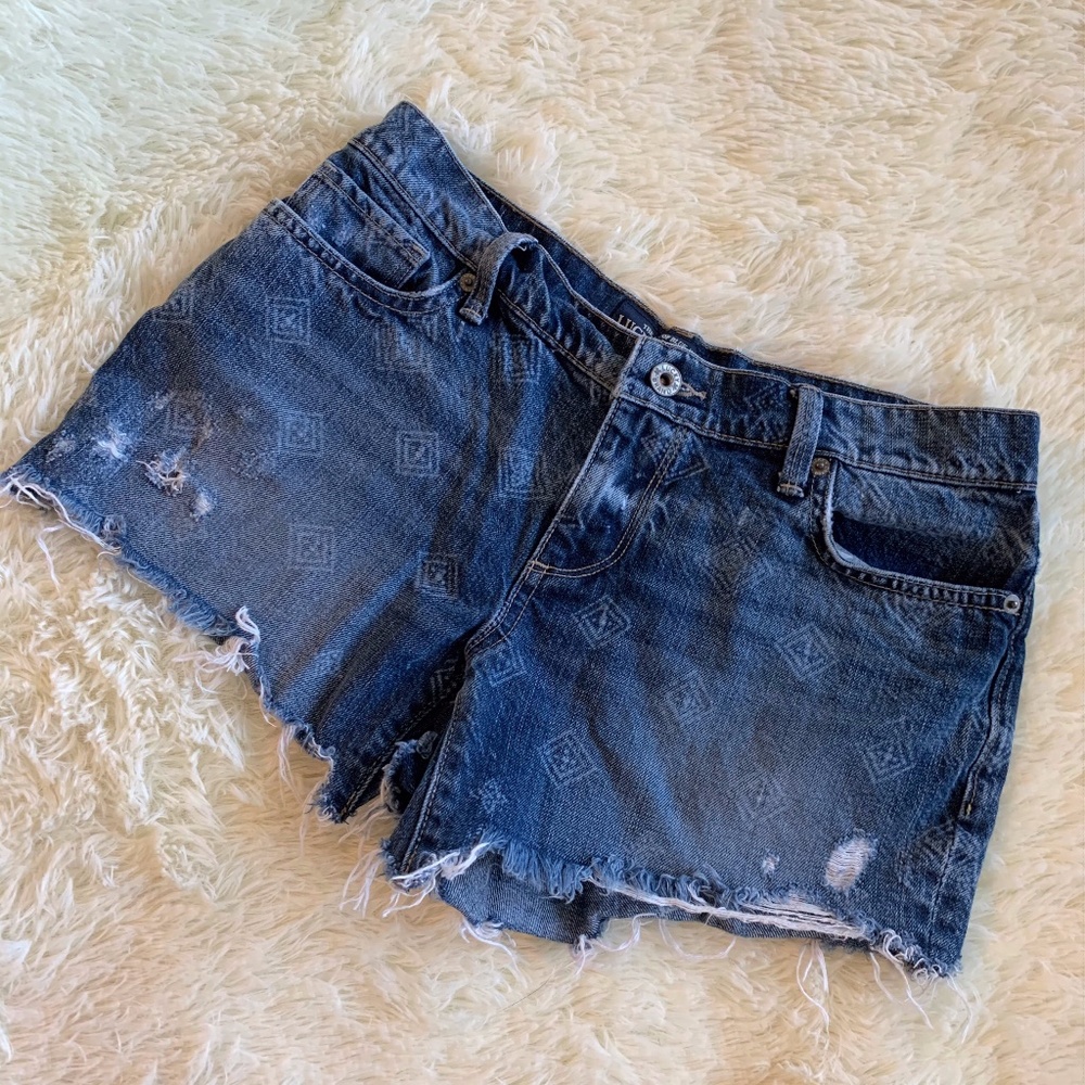 Aztec Print Denim Cut Off Short